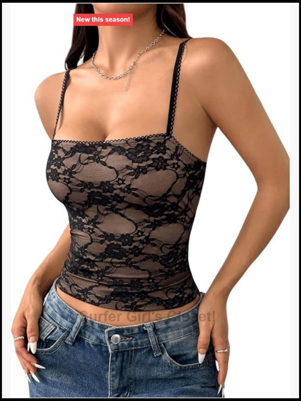 Women's Lace Square Neck Spaghetti Strap Crop Top Y2K Summer